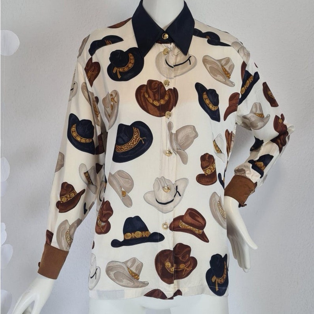 Escada Western Hat Print Button-Up Shirt vintage